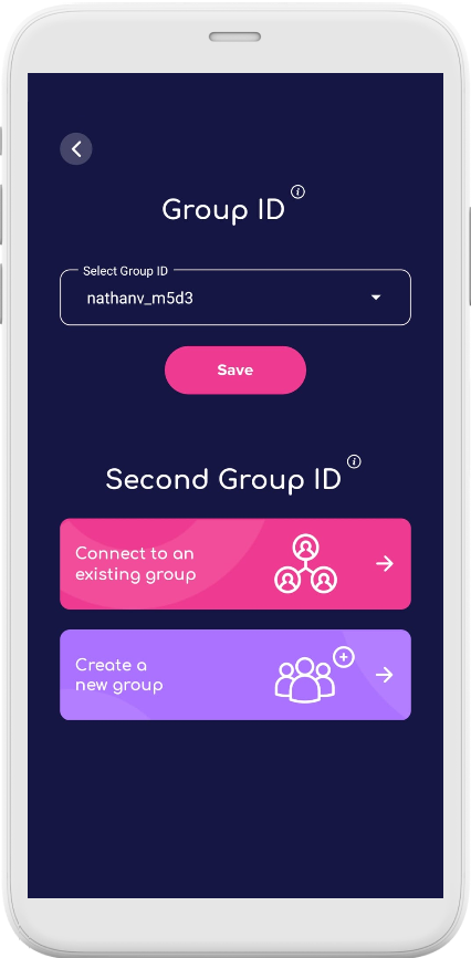 The group screen in the LuvLink app where your GroupID is shown