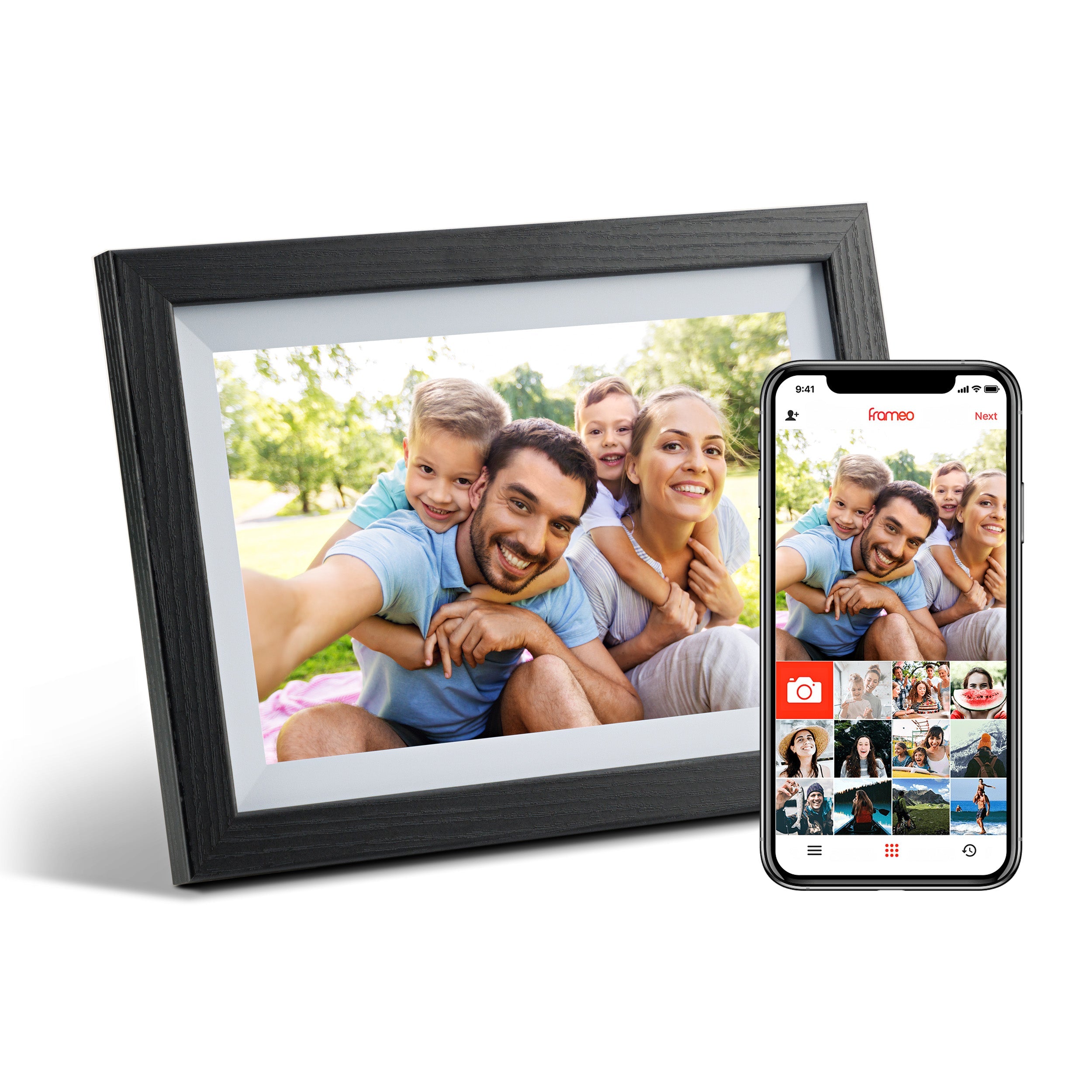 A LuvLink Digital Photo Frame displaying a family photo