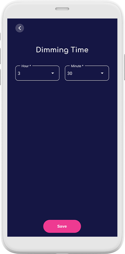 The Dimming Time screen in the LuvLink app