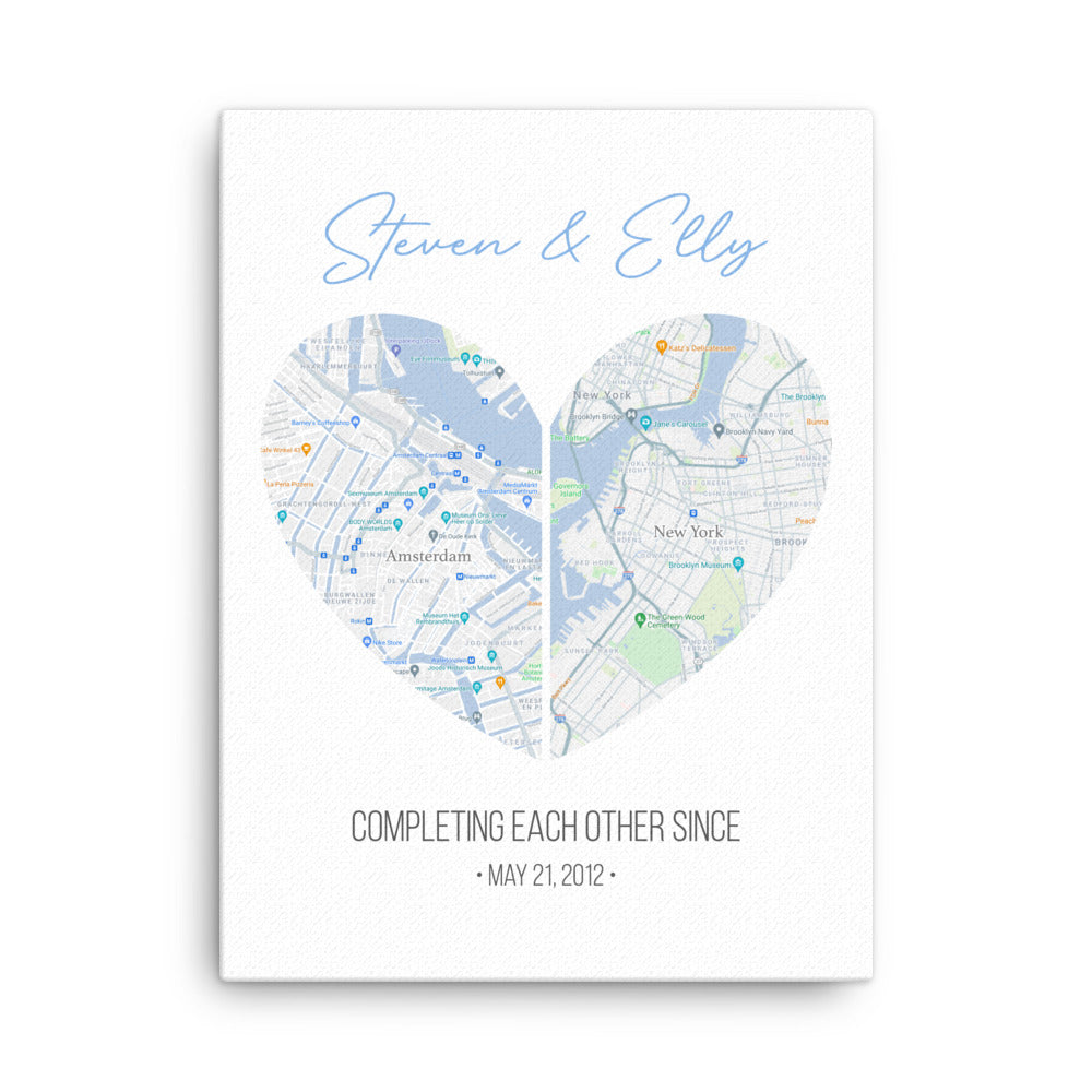 'Map of Love' custom canvas