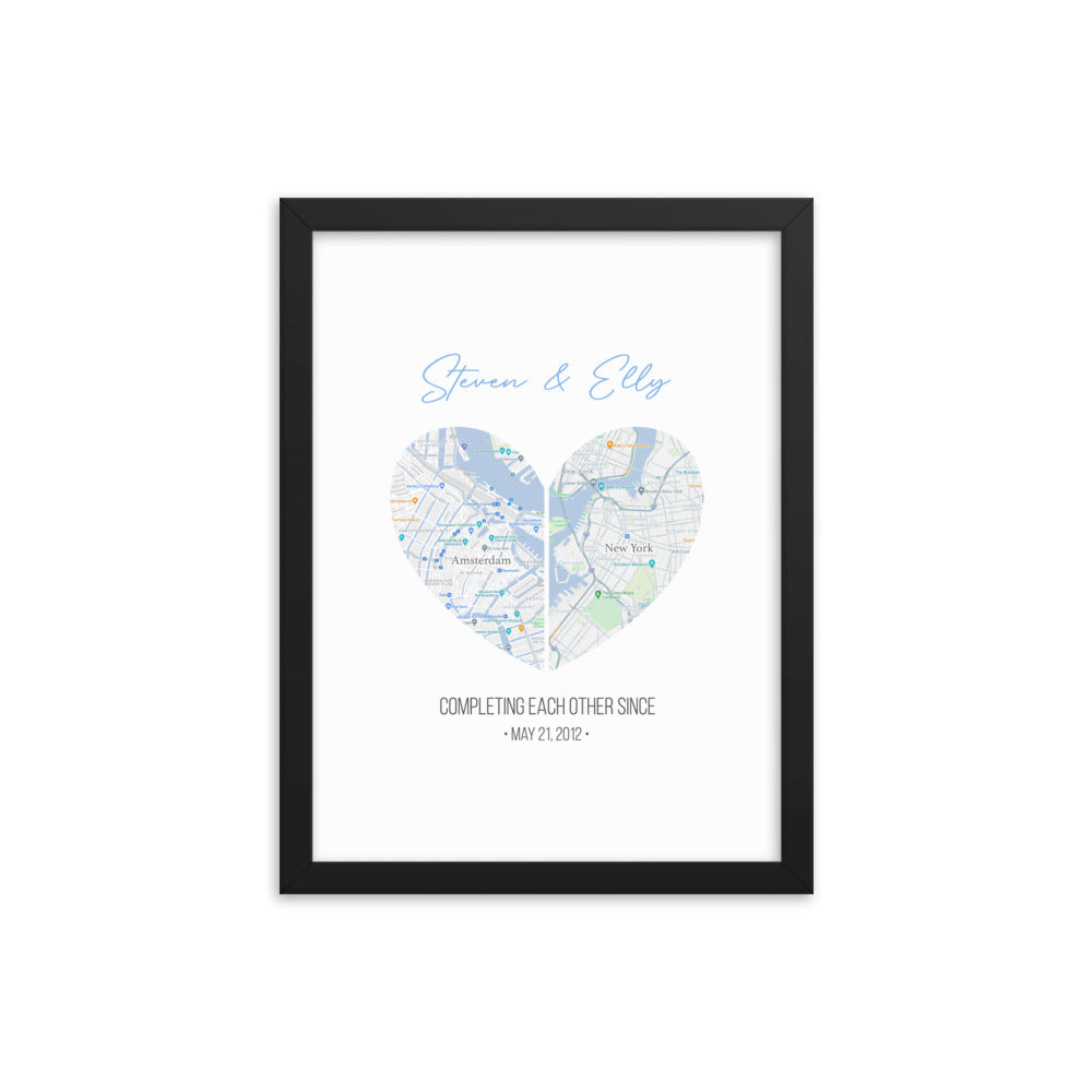 'Map of Love' custom framed print