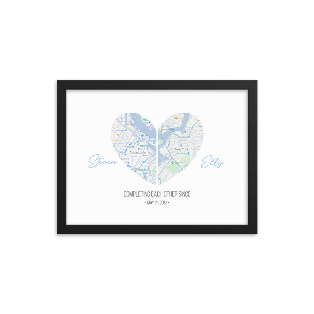 'Map of Love' custom framed print