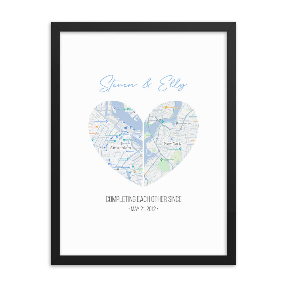 'Map of Love' custom framed print