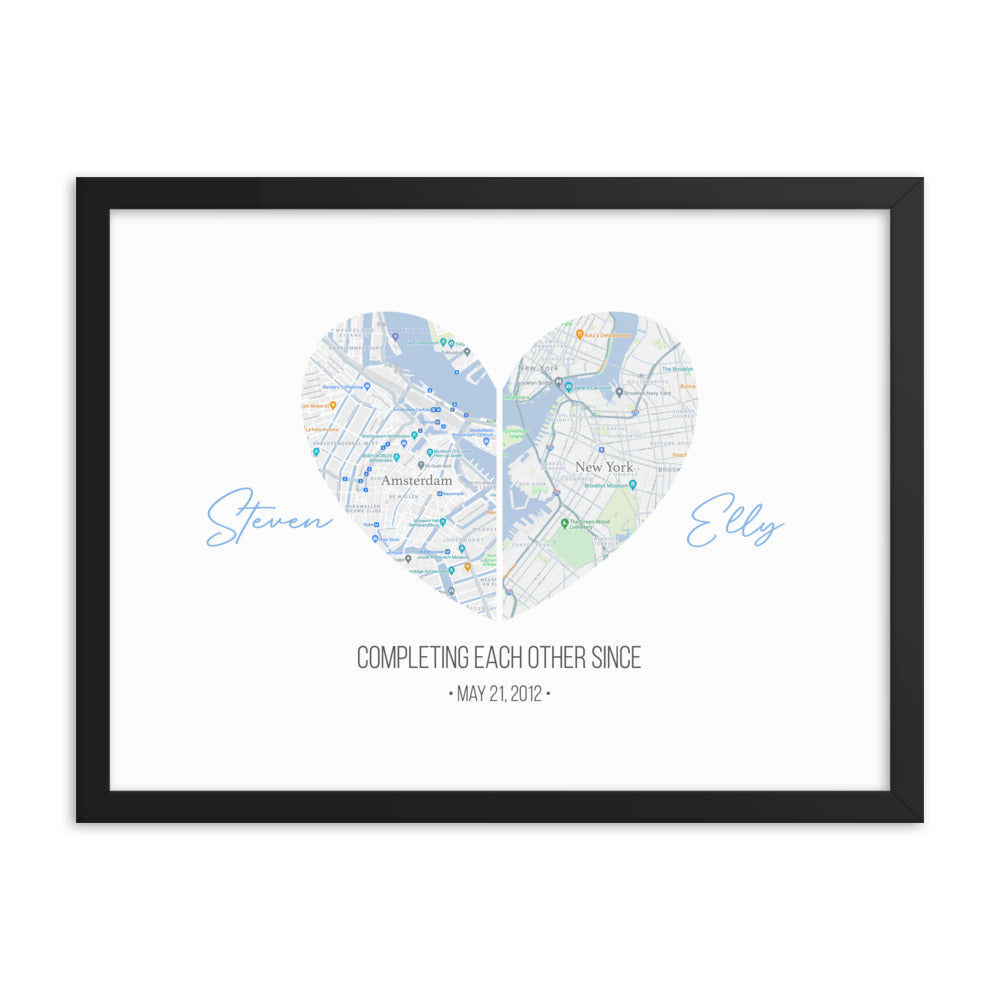 'Map of Love' custom framed print