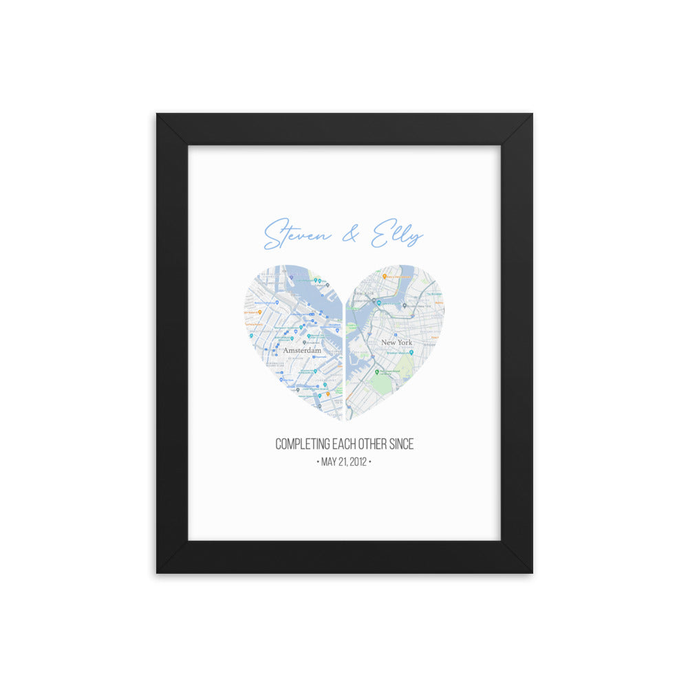 'Map of Love' custom framed print