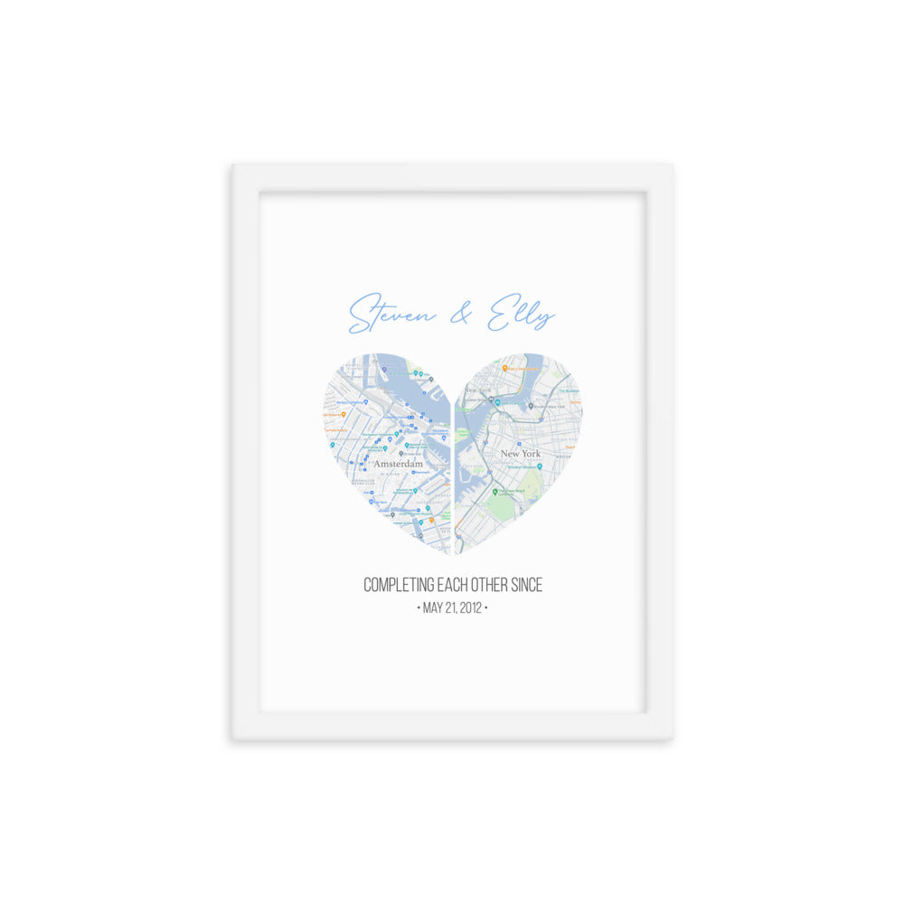 'Map of Love' custom framed print