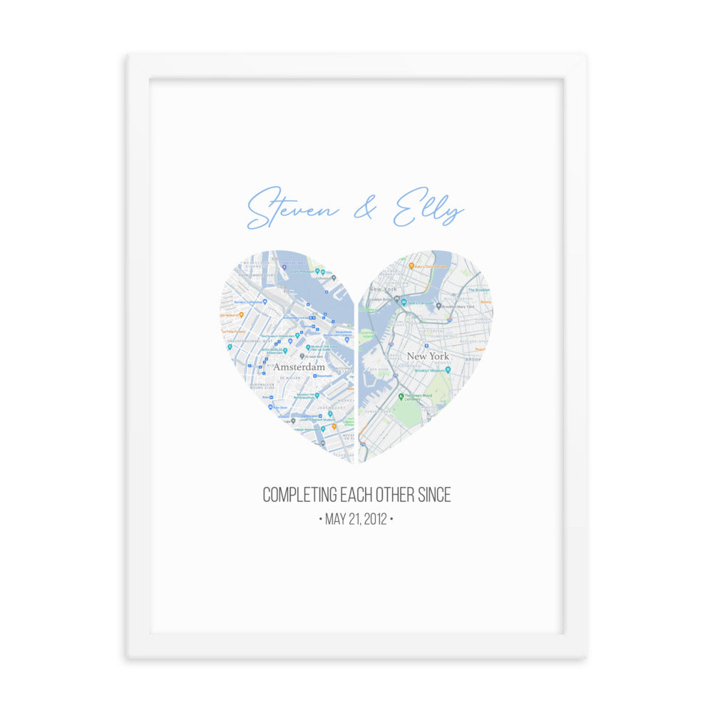 'Map of Love' custom framed print