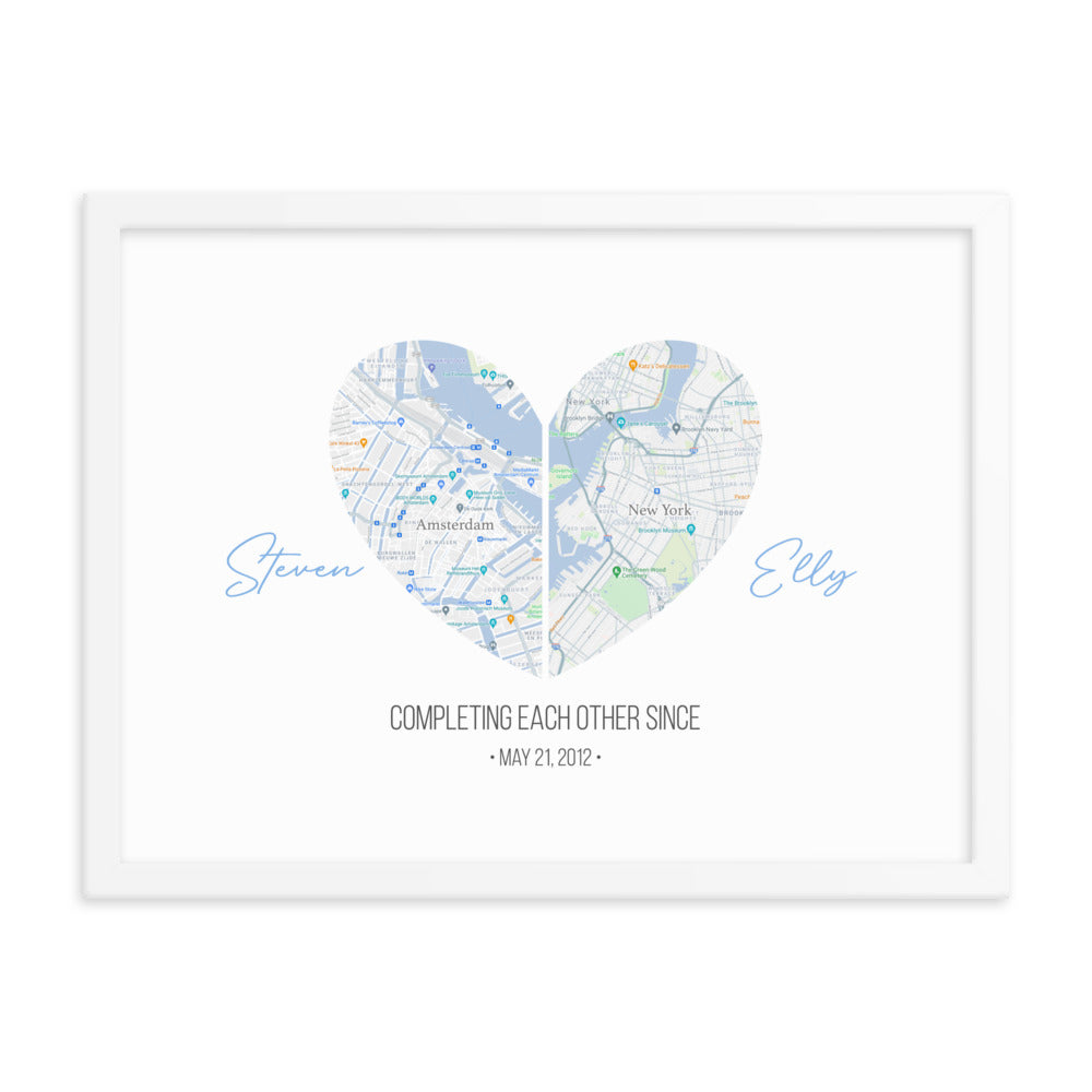 'Map of Love' custom framed print