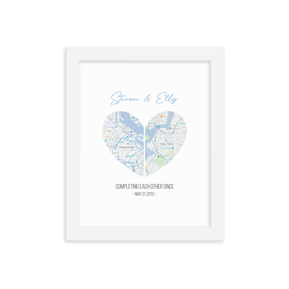 'Map of Love' custom framed print
