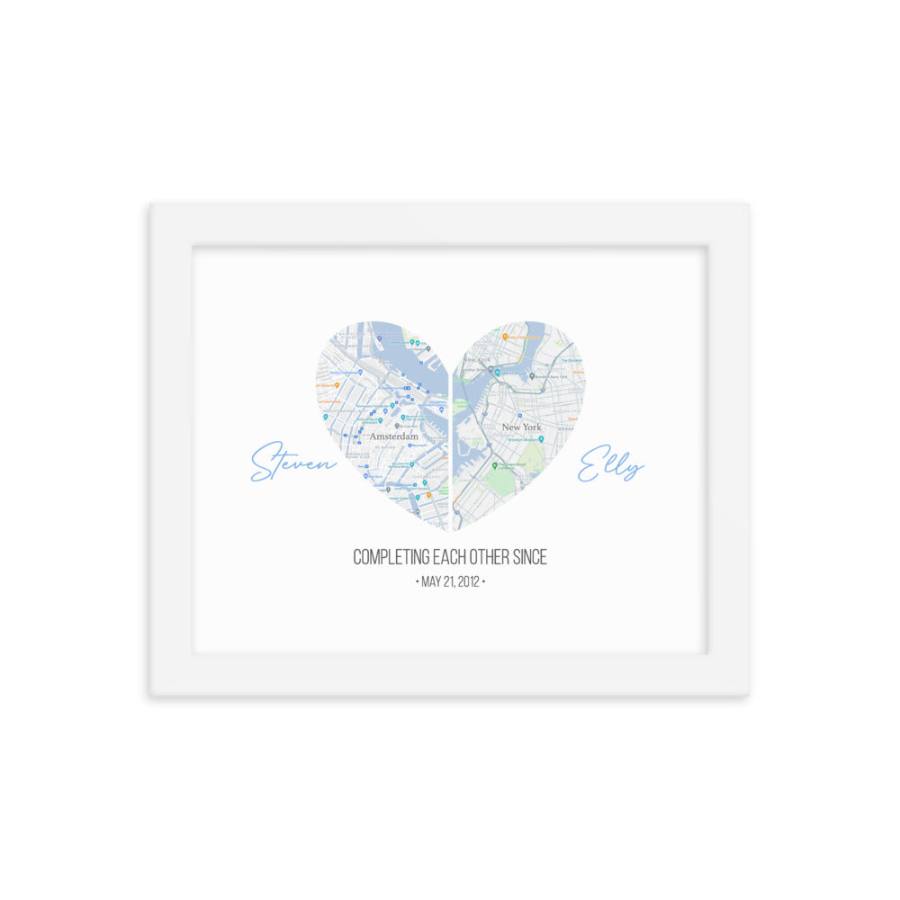 'Map of Love' custom framed print