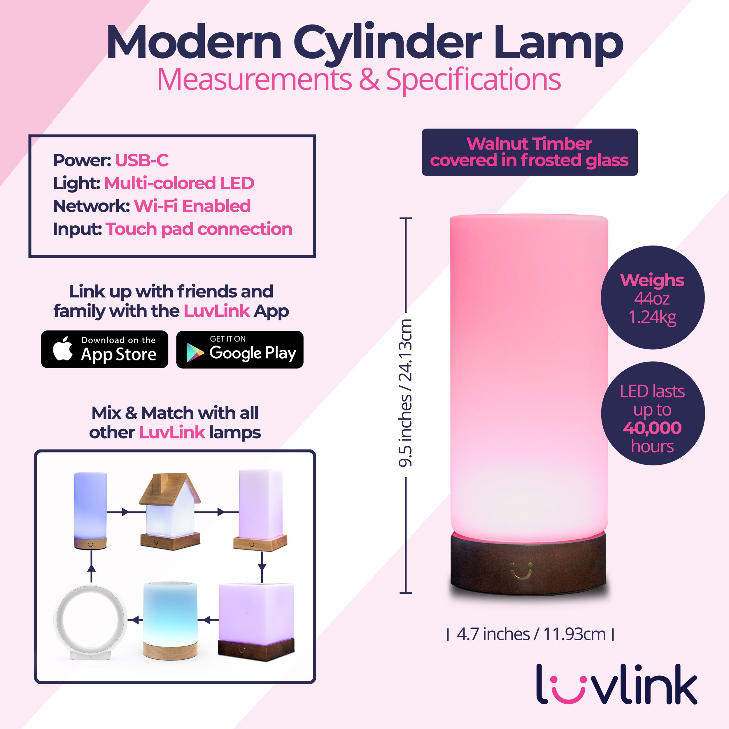 Distance Lamp Modern Cylinder Friendship Lamp by LuvLink® - Long Distance Lamps